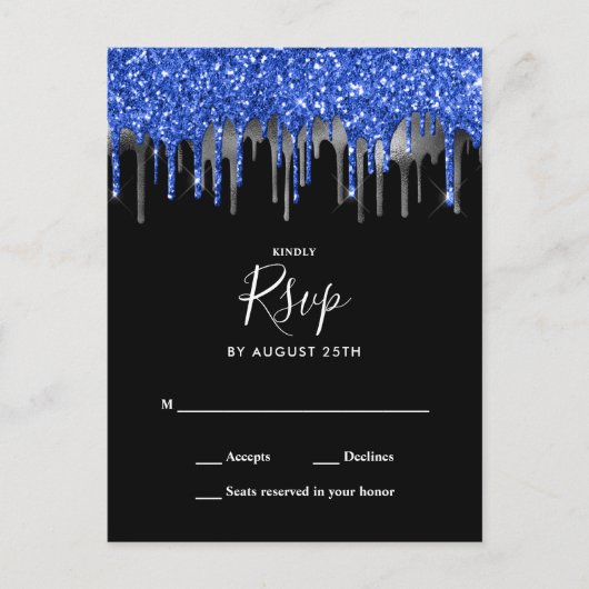 Elegant Blue Silver Glitter druist tegen RSVP Uitnodiging Briefkaart (Voorkant)