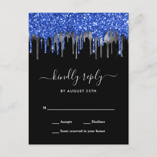 Elegant Blue Silver Glitter druist tegen RSVP Uitnodiging Briefkaart (Voorkant)