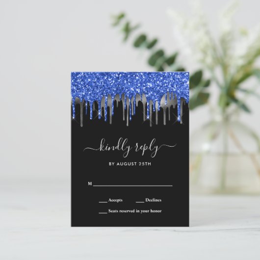 Elegant Blue Silver Glitter druist tegen RSVP Uitnodiging Briefkaart (Staand voorkant)