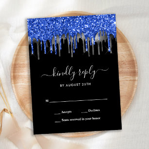 Elegant Blue Silver Glitter druist tegen RSVP Uitnodiging Briefkaart
