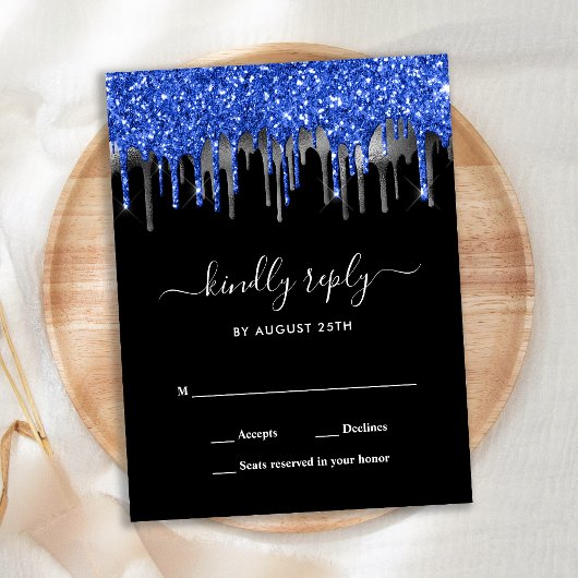 Elegant Blue Silver Glitter druist tegen RSVP Uitnodiging Briefkaart