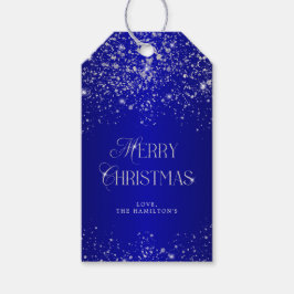 Elegant Blue Silver Glitter Merry Kerstmis Cadeaulabel