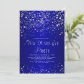 Elegant Blue Silver Glitter New Years Eve Party Kaart (Staand voorkant)
