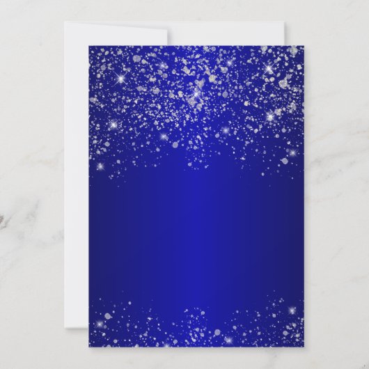 Elegant Blue Silver Glitter New Years Eve Party Kaart (Achterkant)