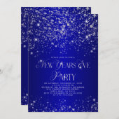 Elegant Blue Silver Glitter New Years Eve Party Kaart (Voorkant / Achterkant)