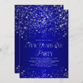 Elegant Blue Silver Glitter New Years Eve Party Kaart