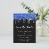 Elegant Blue Silver Glitter-schijven besparen de d Aankondigingskaart (Staand voorkant)