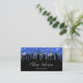Elegant Blue Silver Glitter-schijven zwart, modern Visitekaartje (Staand voorkant)