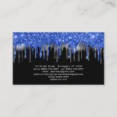 Elegant Blue Silver Glitter-schijven zwart, modern Visitekaartje (Achterkant)