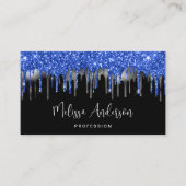 Elegant Blue Silver Glitter-schijven zwart, modern Visitekaartje (Voorkant)