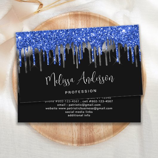 Elegant Blue Silver Glitter-schijven zwart, modern Visitekaartje