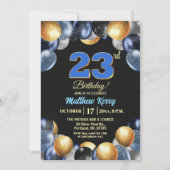 Elegant Blue Silver Gold 23rd Birthday Photo Kaart (Voorkant)