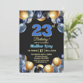 Elegant Blue Silver Gold 23rd Birthday Photo Kaart (Staand voorkant)