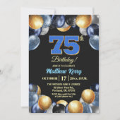 Elegant Blue Silver Gold 75th Birthday Photo Kaart (Voorkant)