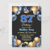 Elegant Blue Silver Gold 87th Birthday Party  Kaart (Voorkant)