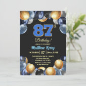 Elegant Blue Silver Gold 87th Birthday Party  Kaart (Staand voorkant)