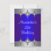 Elegant Blue Silver Jewel 21st Birthday Kaart (Voorkant)