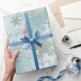 Elegant Blue Silver-kerstsnowflake-patroon Cadeaupapier