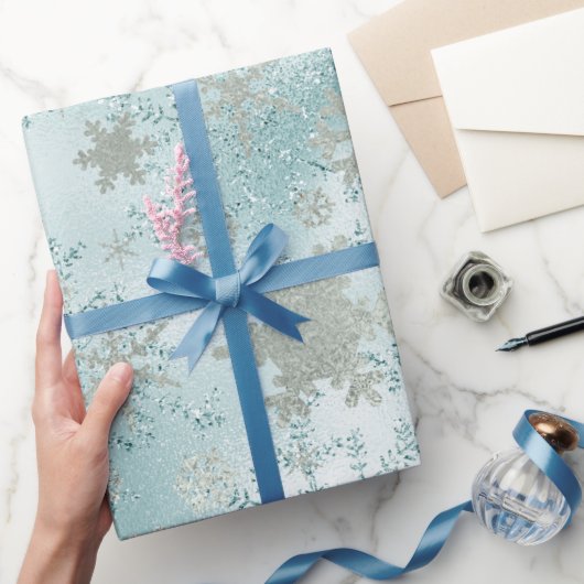 Elegant Blue Silver-kerstsnowflake-patroon Cadeaupapier (Geschenken)