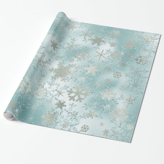 Elegant Blue Silver-kerstsnowflake-patroon Cadeaupapier (Uitgerold)