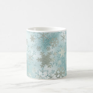 Elegant Blue Silver-kerstsnowflake-patroon Koffiemok
