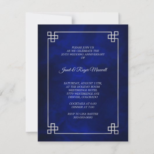 Elegant Blue Silver Lijst 25th Wedding Jubileum Kaart (Voorkant)