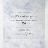 Elegant Blue & Silver Metallic Marble Wedding Drieluik Uitnodiging (Binnenkant midden)