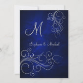 Elegant Blue Silver Monogram Weddenschap Kaart (Voorkant)