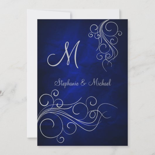 Elegant Blue Silver Monogram Weddenschap Kaart (Voorkant)