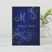 Elegant Blue Silver Monogram Weddenschap Kaart (Staand voorkant)