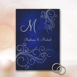 Elegant Blue Silver Monogram Weddenschap Kaart