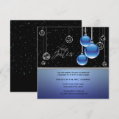 Elegant Blue Silver Ornaments on Black Invite Kaart (Voorkant / Achterkant)