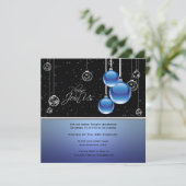 Elegant Blue Silver Ornaments on Black Invite Kaart (Staand voorkant)