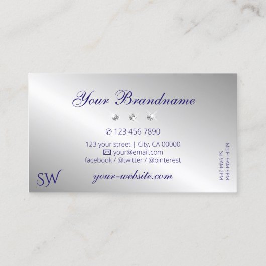 Elegant Blue Silver Sparging Diamonds Initialen Visitekaartje (Achterkant)