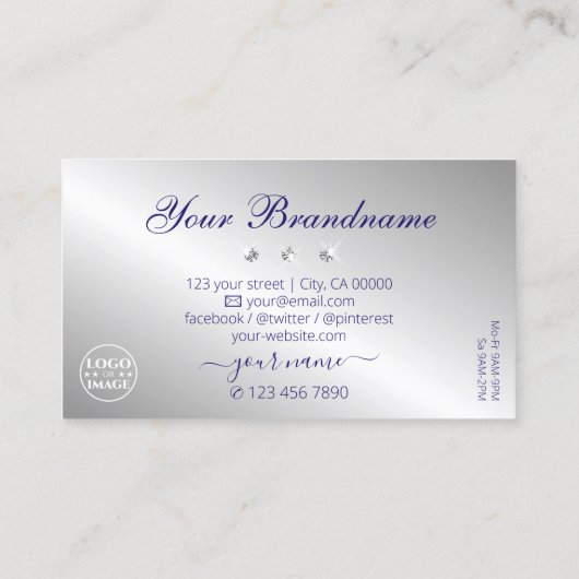 Elegant Blue Silver Sparking Diamonds met Logo Visitekaartje (Achterkant)