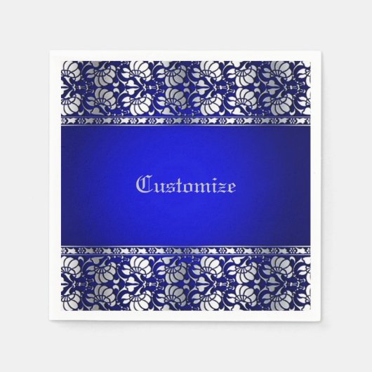 Elegant Blue & Silver, speciaal gepersonaliseerd Servet (Voorkant)