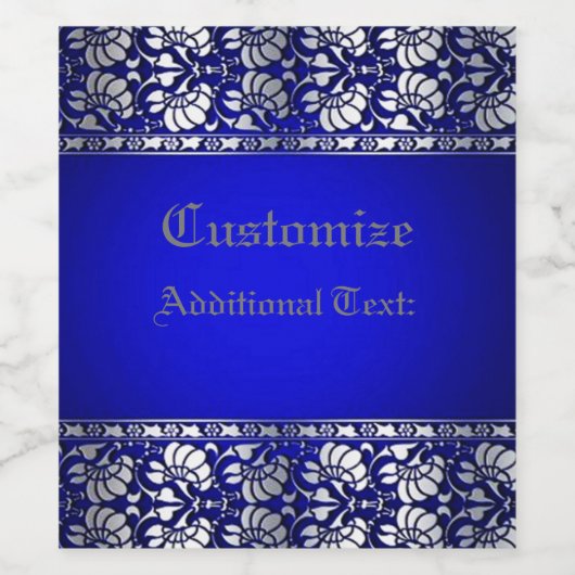 Elegant Blue & Silver, speciaal gepersonaliseerd Wijn Etiket (Enkel label)