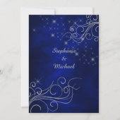 Elegant Blue Silver Star Swirl Wedding Kaart (Voorkant)