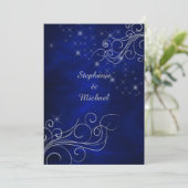 Elegant Blue Silver Star Swirl Wedding Kaart (Staand voorkant)