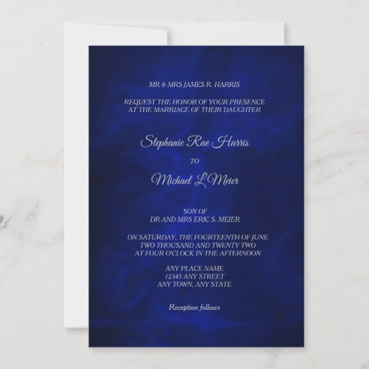 Elegant Blue Silver Star Swirl Wedding Kaart (Achterkant)