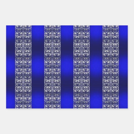 Elegant Blue & Silver Stripe Patronen Inpakpapier Vel (Voorkant 3)