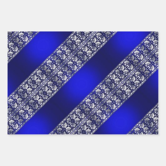 Elegant Blue & Silver Stripe Patronen Inpakpapier Vel (Voorkant)