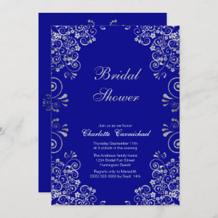 Elegant Blue Silver Swirl Script Vrijgezellenfeest Kaart