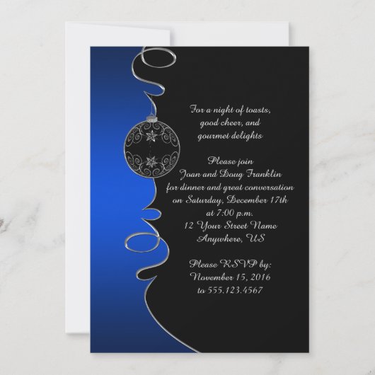 Elegant Blue Silver Swirls Black Kerstparty Kaart (Voorkant)