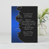 Elegant Blue Silver Swirls Black Kerstparty Kaart (Staand voorkant)