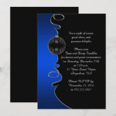 Elegant Blue Silver Swirls Black Kerstparty Kaart (Voorkant / Achterkant)