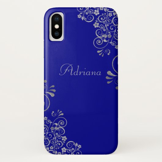Elegant Blue Silver Swirls Custom Script Case-Mate iPhone Case (Achterkant)