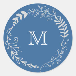 Elegant Blue & Silver Wreator Monochromatic Weddin Ronde Sticker