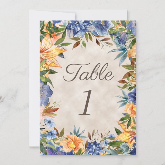 Elegant Blue Sinaasappel Floral Wedding Table (Voorkant)