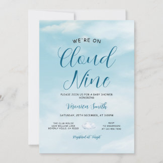 Elegant Blue Sky Cloud Nine Baby Shower Theme Kaart